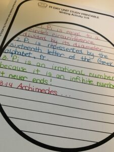 Pi Day Unit Study Printable Pack Writing Activity 3