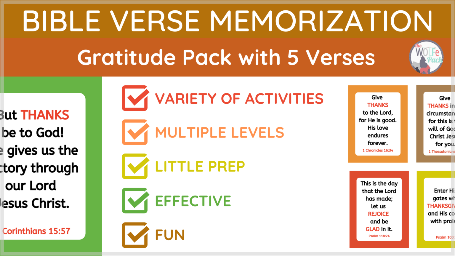BIBLE VERSE MEMORIZATION -Thankful Pack - Learn Scripture - The WOLFe Pack