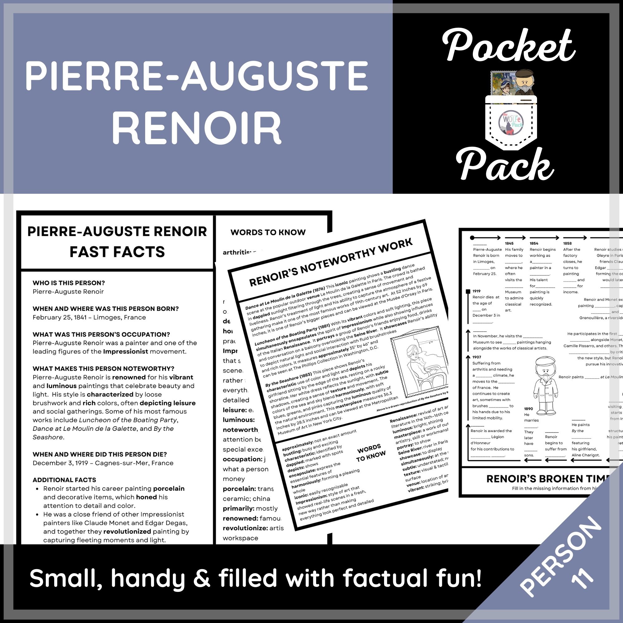 Pierre-Auguste Renoir Artist Facts Pocket Pack - The WOLFe Pack